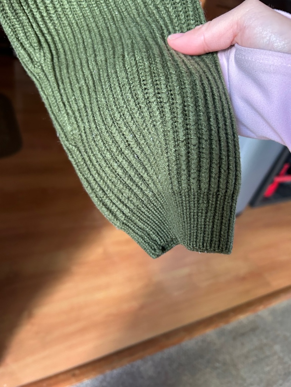 Yarnworks || Olive Green Ribbed Button-Up Cardigan - Picture 3 of 9